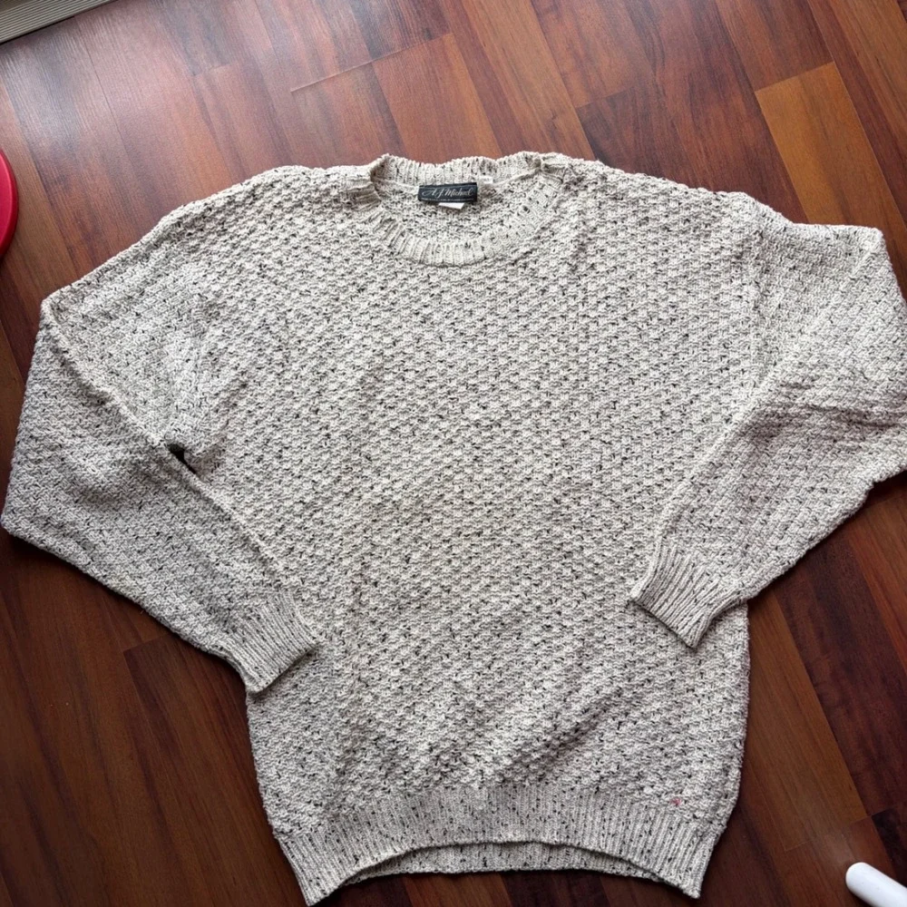 A. J. Michael Mens Knit Sweater XXLT Speckled Cream‎ Long Sleeve Crew Neck